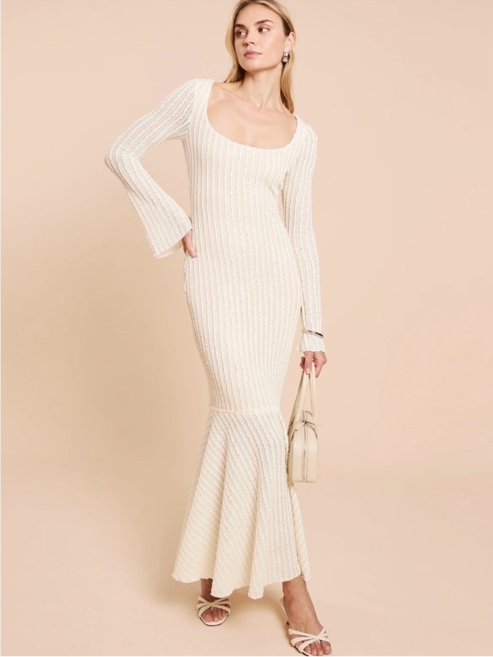NWT Reformation Tilda Knit Dress Cream Ribbed Knit Mermaid Maxi Dress